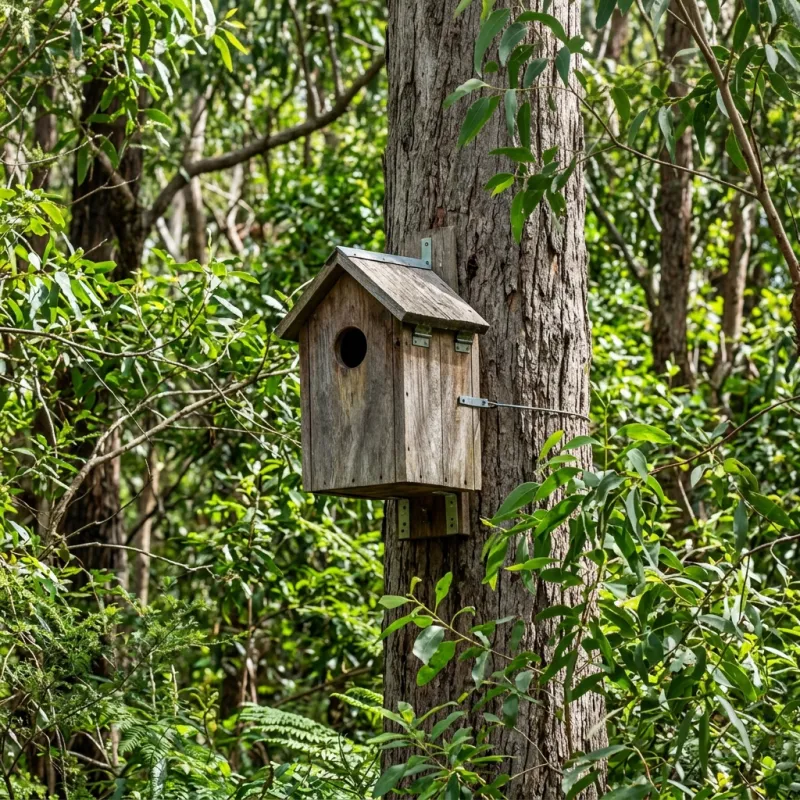 Animal nesting box installed as a humane alternative to a Reservoir roof cavity