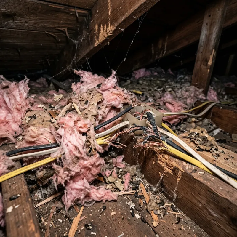 Contaminated ceiling insulation being assessed in a Reservoir roof space