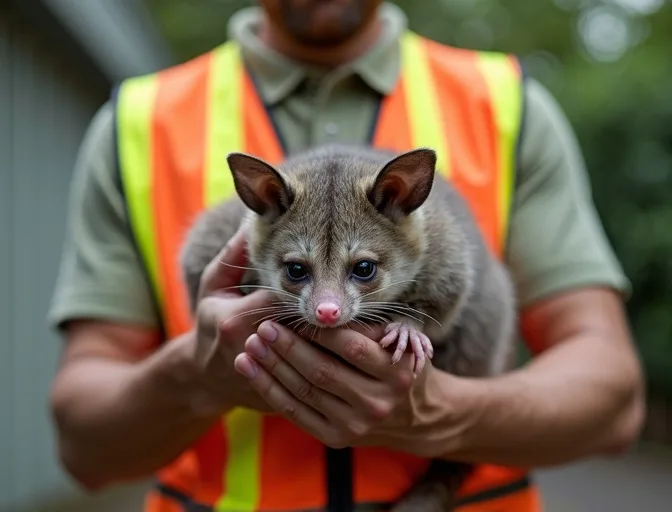 Animal handler safely recovering a deceased possum in Reservoir